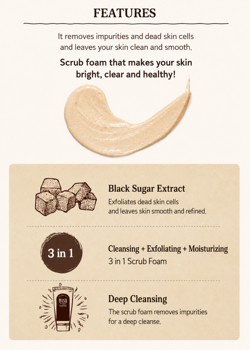 Skinfood Black Sugar Perfect Scrub Foam, 180 g  1 unit Made in korea